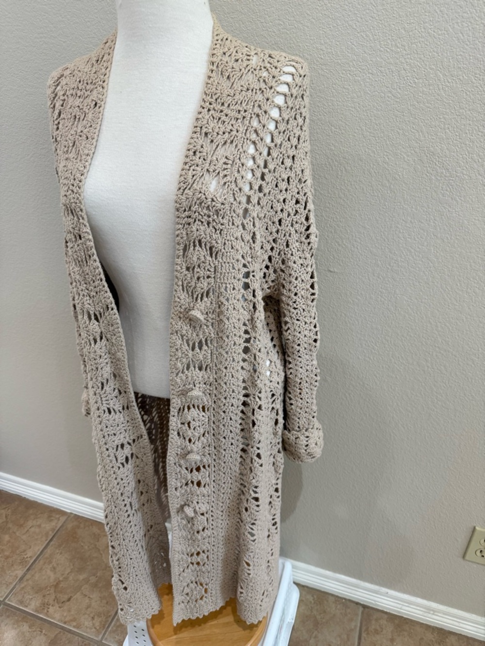 J. Jill Duster Cardigan Cotton Acrylic Blend Oatmeal Beige Long Sweater Sz L - Picture 5 of 8